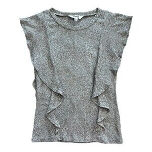 BB Dakota Gray Ribbed Ruffle Front Knit Top S